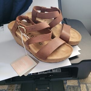 Papillio Brown Leather Strappy Wedge Birkenstock